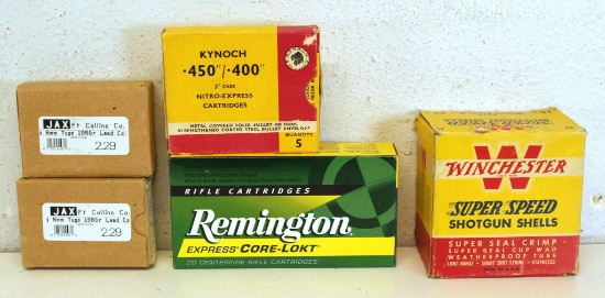 Full Box 5 Kynoch .450/.400 Nitro Express 3" Case, 2 Full Boxes 15 Jax 8 mm Yugo 198 gr. Speed