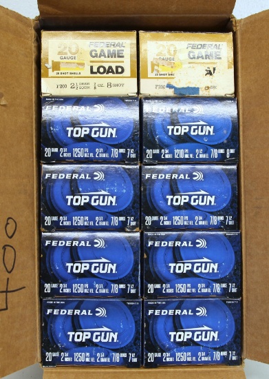 7 Full Boxes and 1 Partial Box 23 Federal Top Gun 20 Ga. 2 3/4" 7 1/2 Shot and 2 Full Vintage Boxes