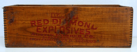 Wooden Dynamite Box Red Diamond Explosives Austin Powder Co. - W- 22 1/2" H-9 1/4" D-7 1/4"
