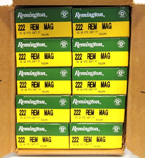 Full Case (10 Boxes) Remington .222 Rem Mag 55 gr. PSP Cartridges Ammunition...