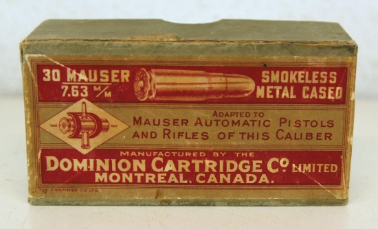 Full Mixed Vintage Two Piece Box Dominion Cartridge Co. .30 Mauser (7.63 mm) Cartridges Ammunition -