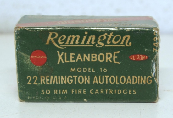 Full Vintage Box Remington .22 Remington Autoloading Cartridges Ammunition for Model 16