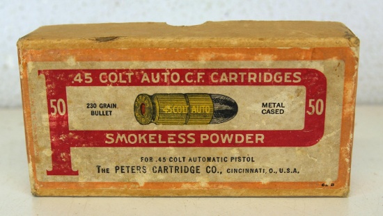Full Vintage Two Piece Box Peters .45 Colt Auto Cartridges Ammunition