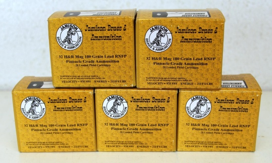 5 Full Boxes Jamison Brass & Ammunition .32 H&R Mag 100 gr. Cartridges Ammunition
