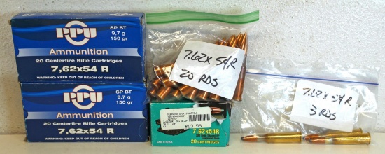 2 Full Boxes PPU 7.62x54R 150 gr. SP BT and Full Box Brown Bear 7.62x54R 203 gr. SP and 23 other