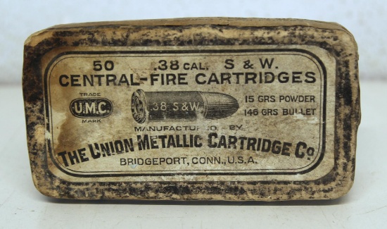 Full Vintage Two Piece Box UMC .38 S&W Cartridges Ammunition