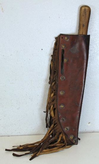 Double Edge Knife Marked G.M. Maloney with U.S. Stamped Leather Sheath, 9" Blade, 14" Overall
