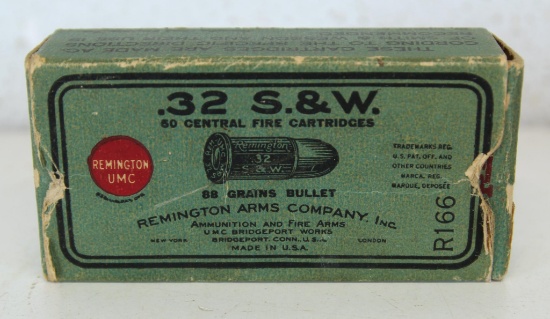 Full Vintage Box Remington UMC .32 S&W 88 gr. Cartridges Ammunition