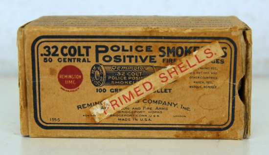 Full Vintage Box Remington UMC .32 Colt Police Positive Primed Brass Cartridges Ammunition
