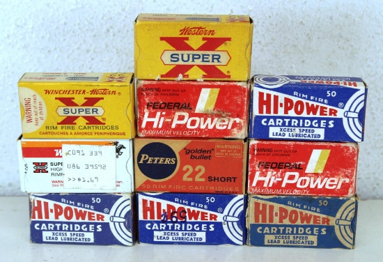 10 Different Full Vintage Boxes .22 Short Cartridges Ammunition