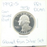 90% Silver Gem Proof 1992-S  Washington Quarter