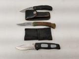 Lot Of 3 Misc Pocket Knives 2 Come With A Sheath