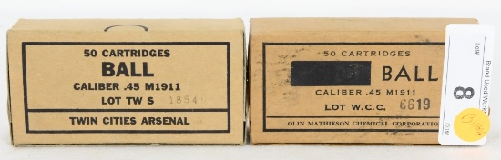 100 rds .45 ACP M1911 Military Ammo