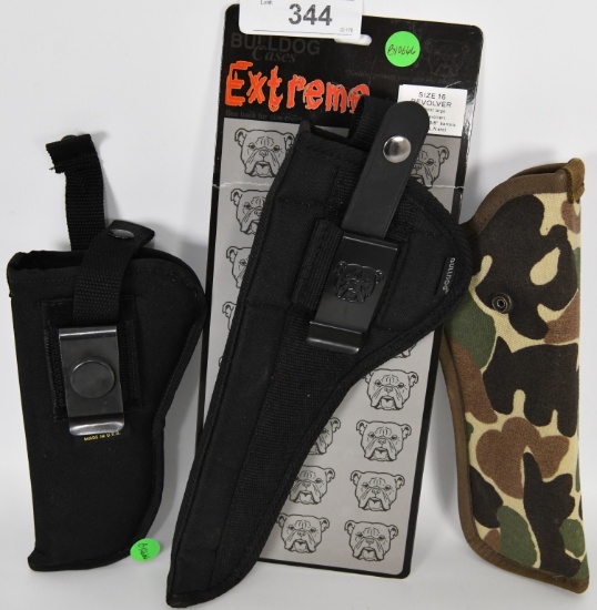 Lot of 3 Nylon Holsters: Bulldog, KNJ, A Camo Prin