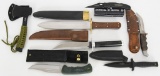 ASSORTMENT OF SIX KNIVES AND A HATCHET