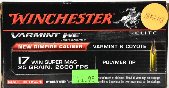 50 Rounds Winchester Varmint HE .17 WSM Ammo