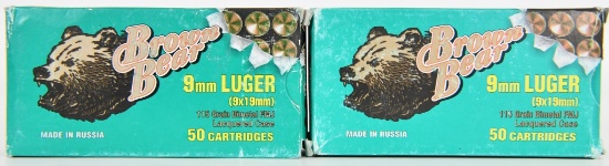 100 Rounds Of Brown Bear 9mm Luger Ammo
