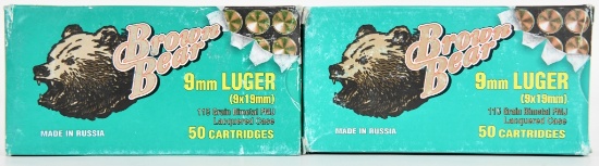 100 Rounds Of Brown Bear 9mm Luger Ammo