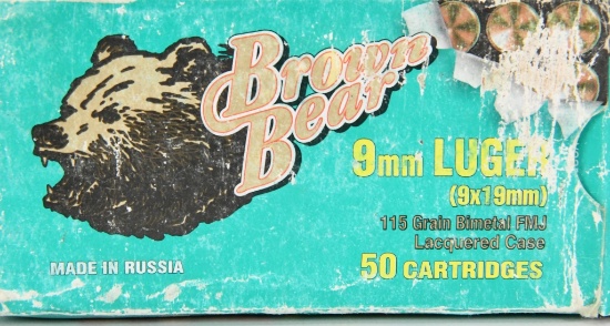50 Rounds Brown Bear 9mm Luger 115gr FMJ Steel