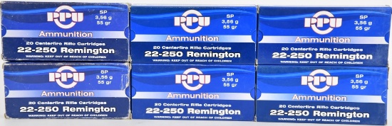 120 Rounds PPU PP24 Standard Rifle 22-250 Rem Ammo