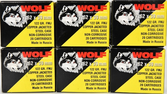120 Rounds Of Wolf 7.62x39 mm Ammunition