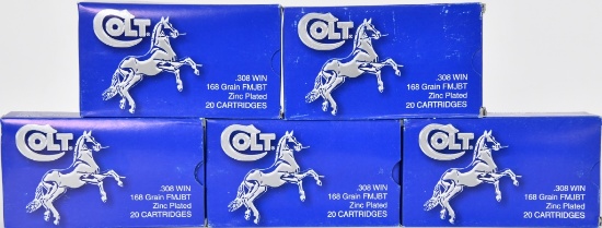 100 Rounds Colt .308 Win 168 Grain FMJBT Zinc