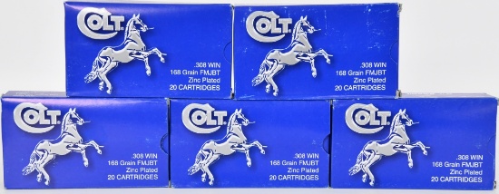 100 Rounds Colt .308 Win 168 Grain FMJBT Zinc