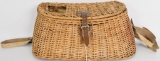 VTG basket weave wicker Fishing Creel with leathe