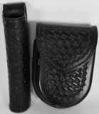 2 Black Leather Handcuff & Pepper Spray Holsters