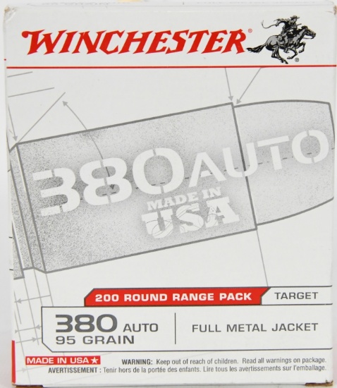 200 Rounds Winchester USA .380 ACP Ammunition
