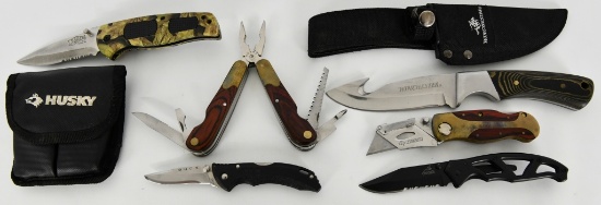 Lot Of 5 Folding & Fixed Blade Knifes