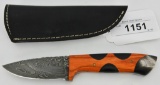 Damascus Fixed Blade Hunting knife w/Leather Sheat