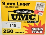 250 Rounds Remington UMC 9mm Luger Ammunition
