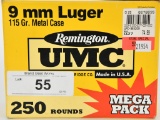 250 Rounds Remington UMC 9mm Luger Ammunition