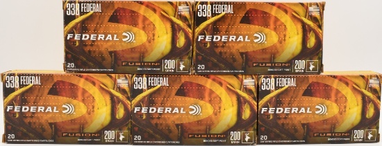 100 rds 338 Federal 200 gr Bonded SP ammunition