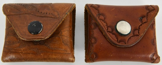 Lot of 2 Hand Tooled Leather Pouches