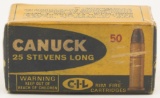 Collectors Box Of 50 Rds Canuck .25 Stevens Long