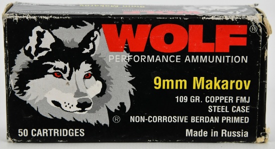 50 Rounds of Wolf 9mm Makarov Ammunition