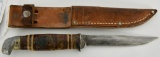 Vintage Wood Inlay Fixed Blade Knife & Sheath