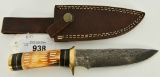Custom Domascus Steel Fixed Blade Knife & Sheath