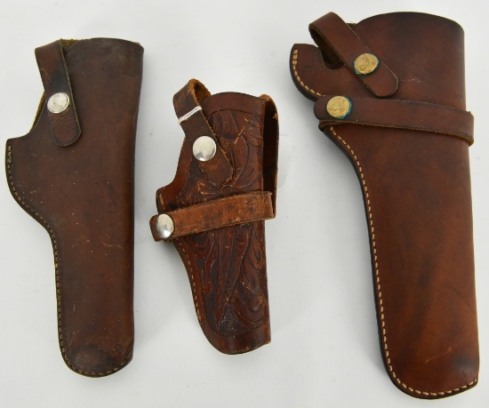 Lot of 3 Rugged Leather Hand Tooled Holsters