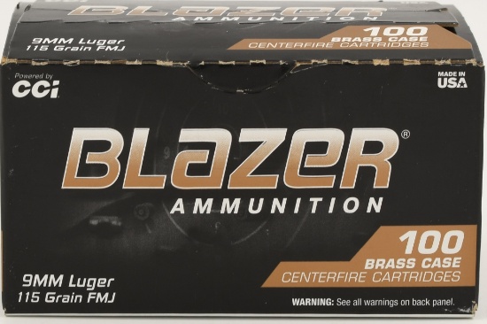 100 Rounds CCI Blazer 9mm Luger Ammunition