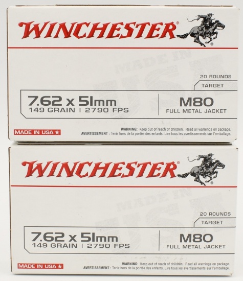 40 Rounds Of Winchester M80 7.62x51mm (.308)