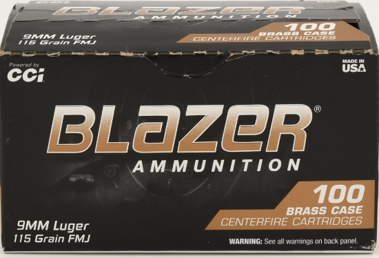 100 Rounds CCI Blazer 9mm Luger Ammunition