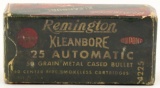 Collectors Box Of 50 Rds Remington .25 Auto Ammo