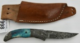 Folding Pocket Knife w/Damascus style w/sheath