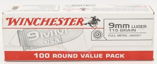 100 Rounds Of Winchester USA 9mm Luger