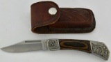 Stainless Folding Knife With Leather Sheath