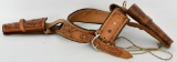 Western Style Tooled Brown Leather Belt & Holsters