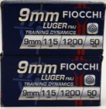 100 Rounds Of Fiocchi 9mm Luger Ammunition
